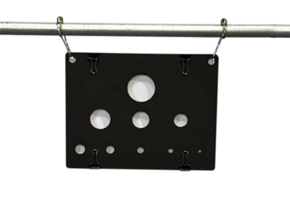 Speed N Greed target on its hanger
